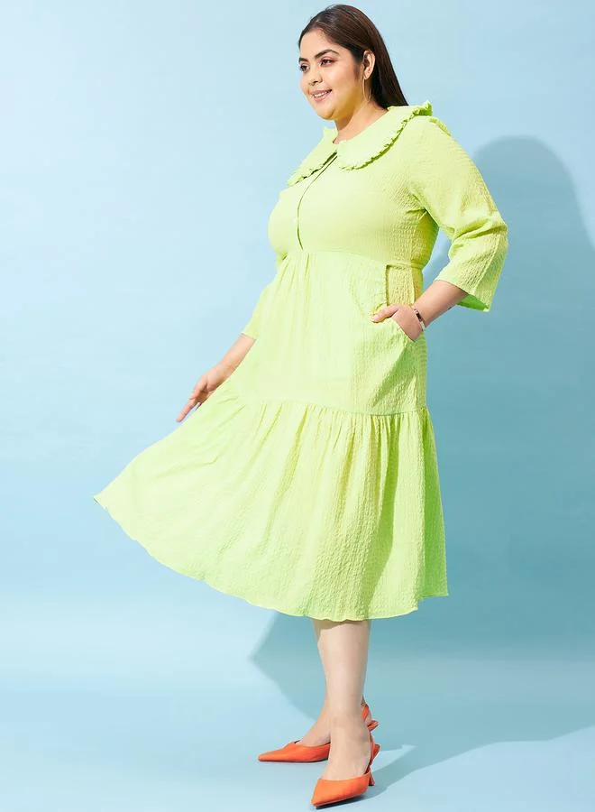 Athena Athena Plus Size Seersucker Peter Pan Collar Fit and Flare Midi Dress