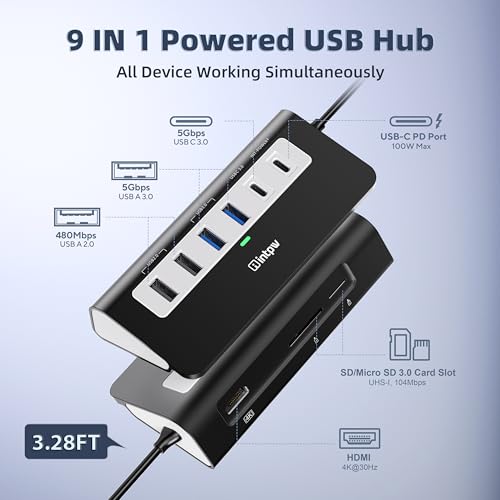 intpw 9-in-1 USB-C Docking Station - 4K HDMI, PD 100W, 3 Type A/C 3.0 5Gbps, 2 Type-A 2.0, SD/TF, Aluminum USB C Hub Compatible with MacBook, iPad, iPhone 16/15 - Image 2