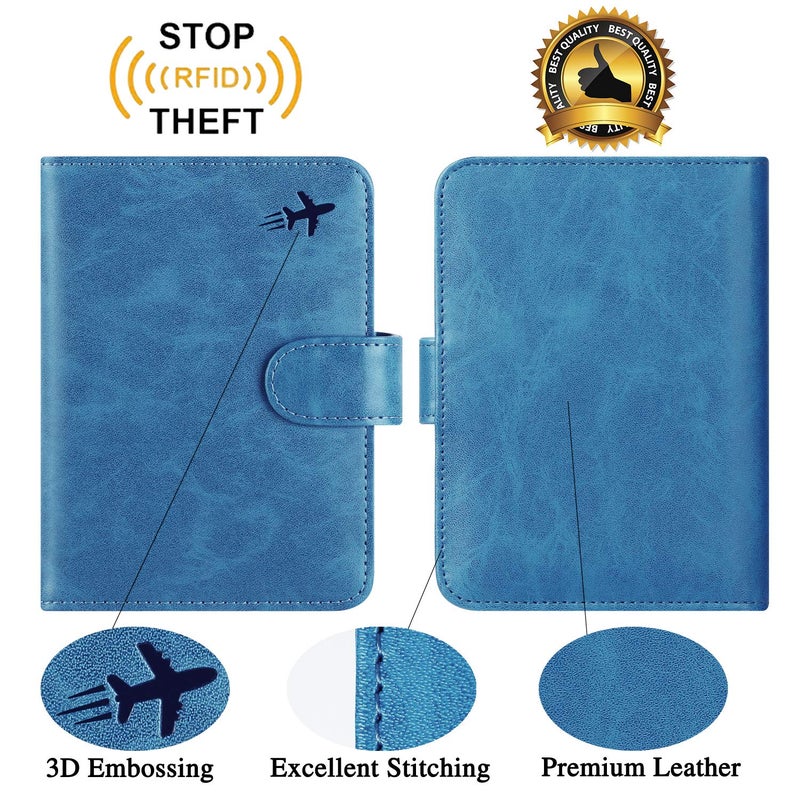 PASCACOO Passport Holder Cover Wallet RFID Blocking Leather Card Case Travel Accessories for Women Men (#Blue) - Image 2