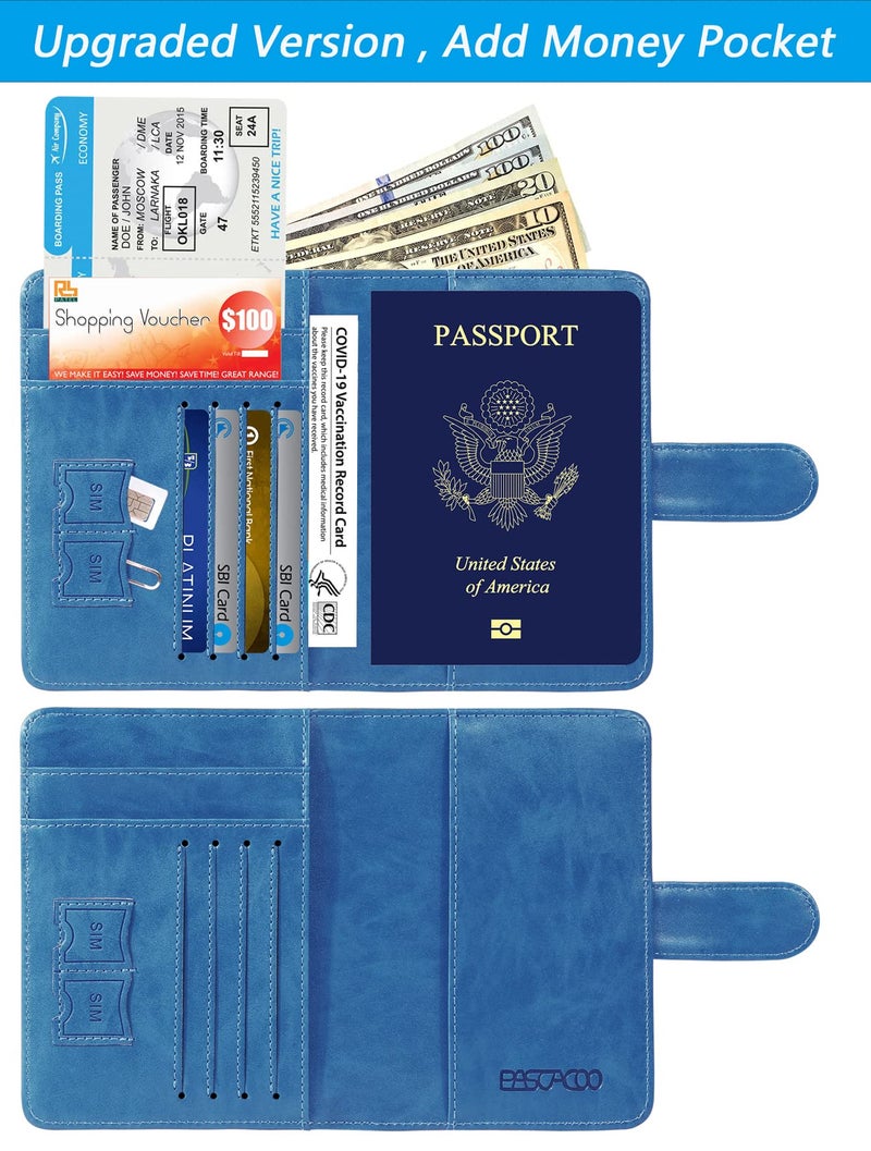 PASCACOO Passport Holder Cover Wallet RFID Blocking Leather Card Case Travel Accessories for Women Men (#Blue) - Image 3