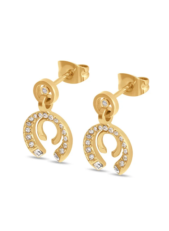 CERRUTI 1881 Amalia Gold Double C Drop Earrings with Sparkling Stones for Women