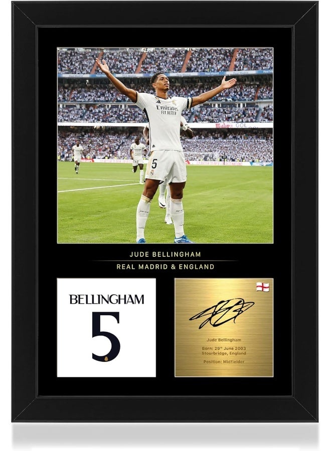 Win FC Jude Bellingham A4 Framed Photo Display - Reproduced Digital Signature - Gift For Real Madrid Fans - Image 1