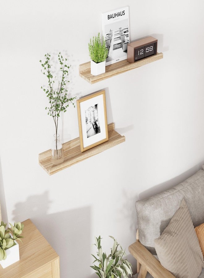 RICHFOCUS Floating Shelves for Wall, 24 inch Solid Wood Picture Ledge Shelf for Wall Storage, Nursery Book Shelves with Lip for Living Room Bathroom Bedroom Kitchen, Set of 2, Carbonized Black - Image 2
