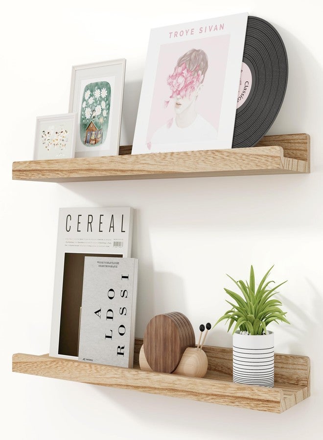 RICHFOCUS Floating Shelves for Wall, 24 inch Solid Wood Picture Ledge Shelf for Wall Storage, Nursery Book Shelves with Lip for Living Room Bathroom Bedroom Kitchen, Set of 2, Carbonized Black - Image 1