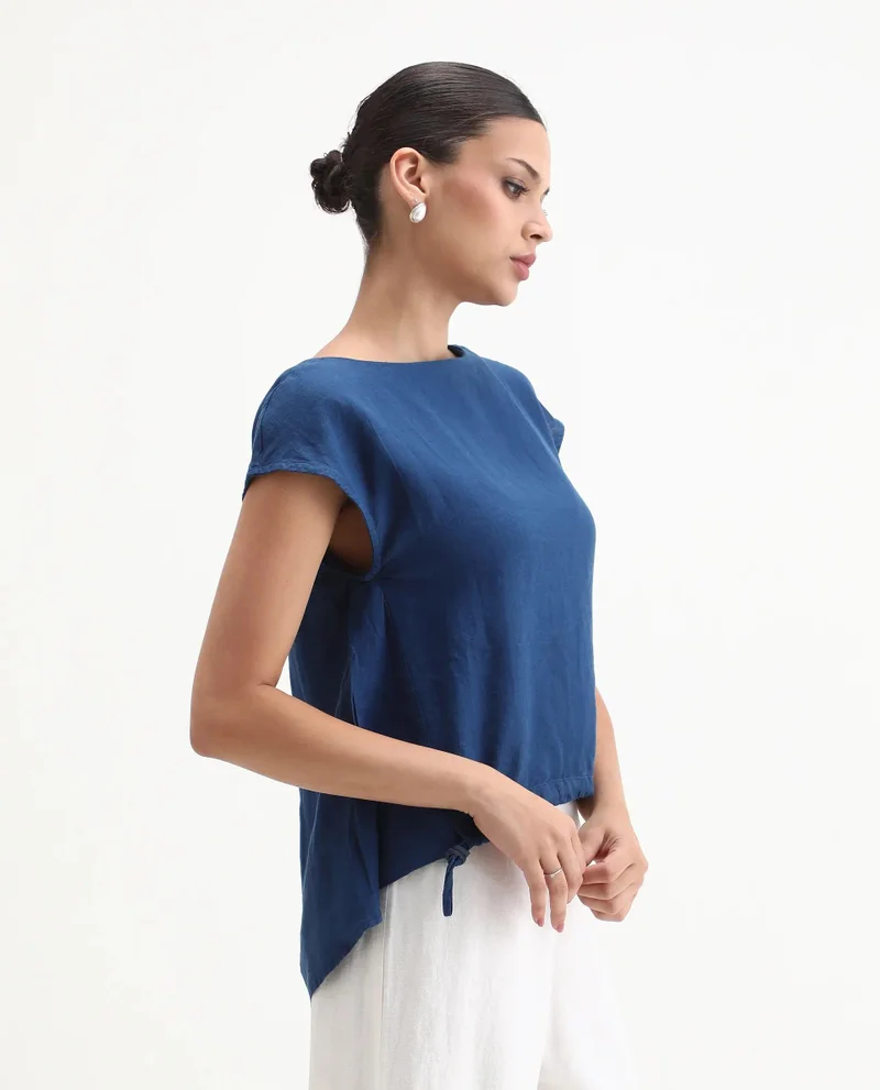 Rareism Women's High Low 100% Linen Boxy Top