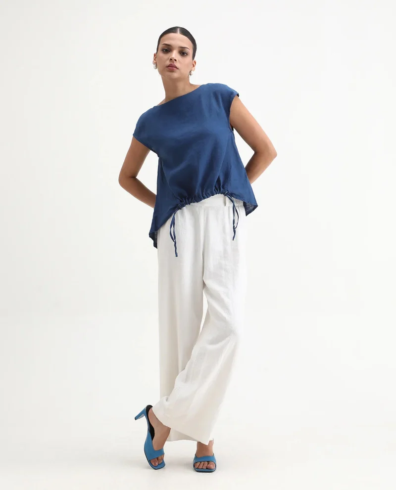 Rareism Women's High Low 100% Linen Boxy Top
