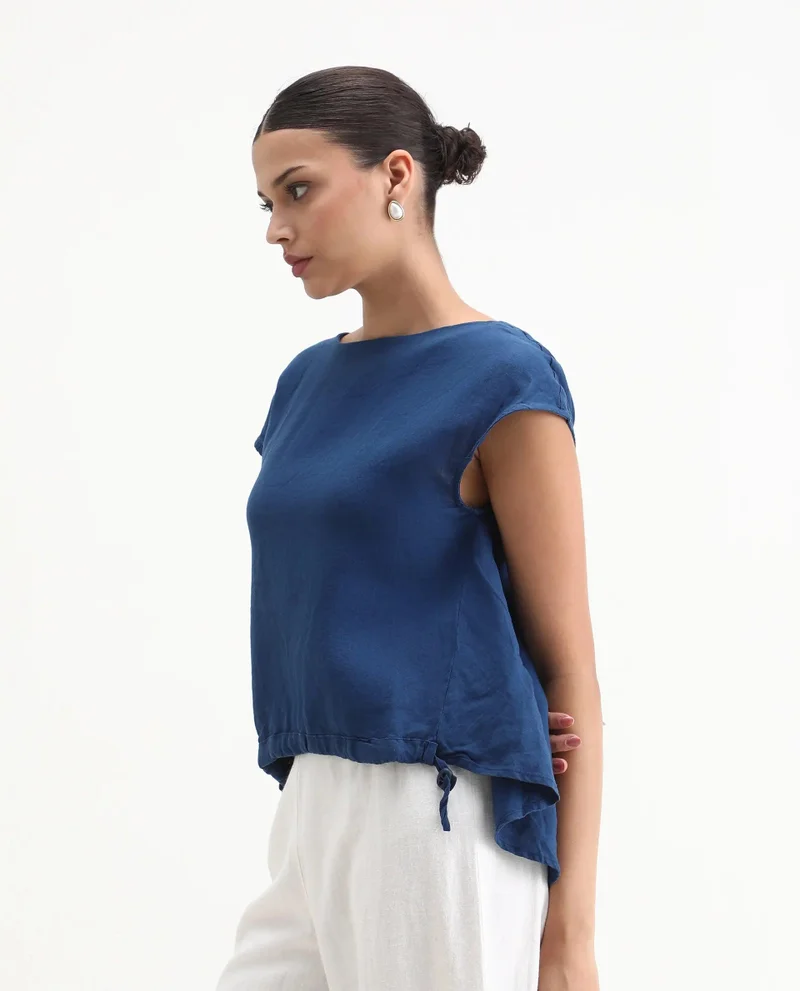 Rareism Women's High Low 100% Linen Boxy Top