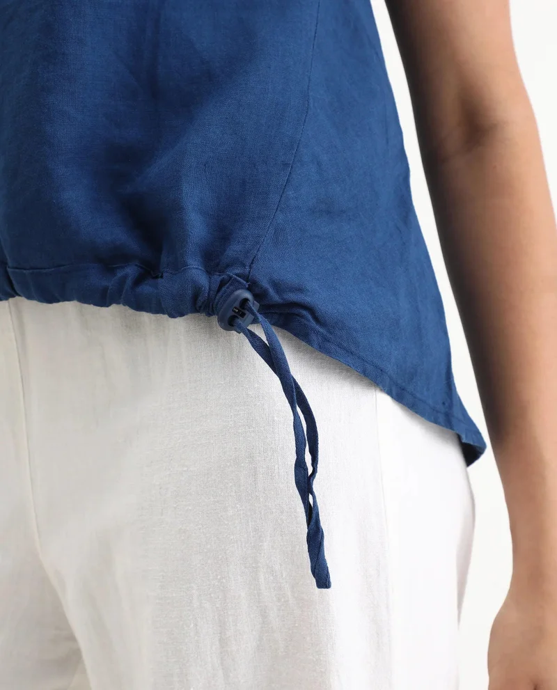 Rareism Women's High Low 100% Linen Boxy Top