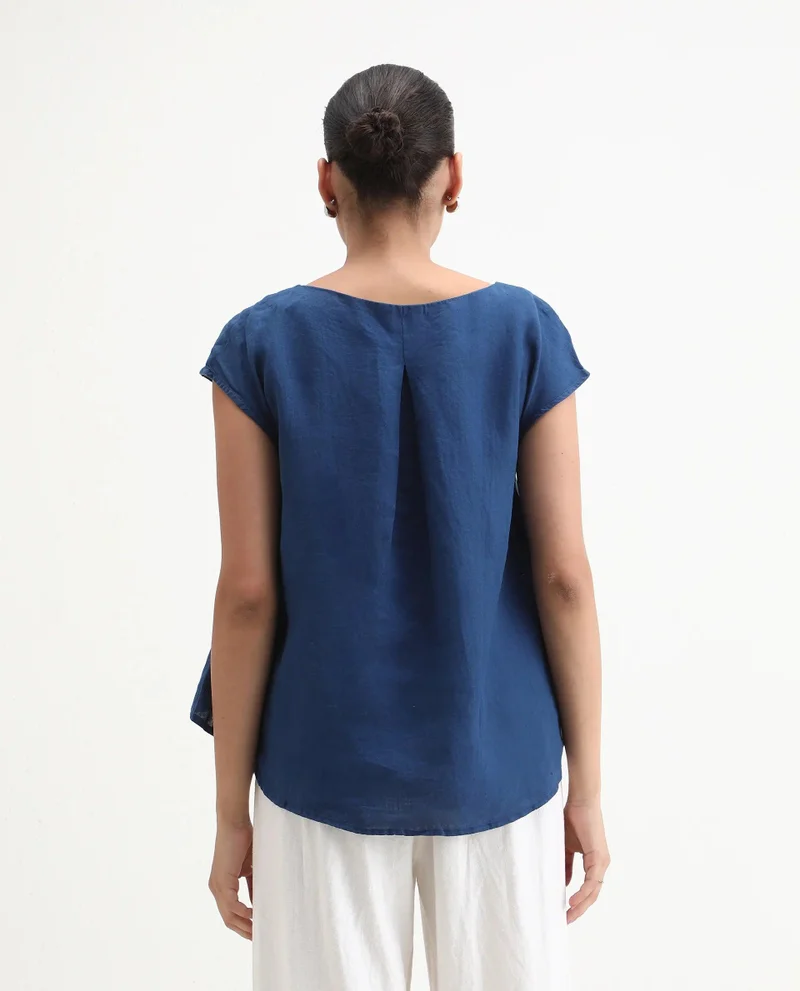 Rareism Women's High Low 100% Linen Boxy Top