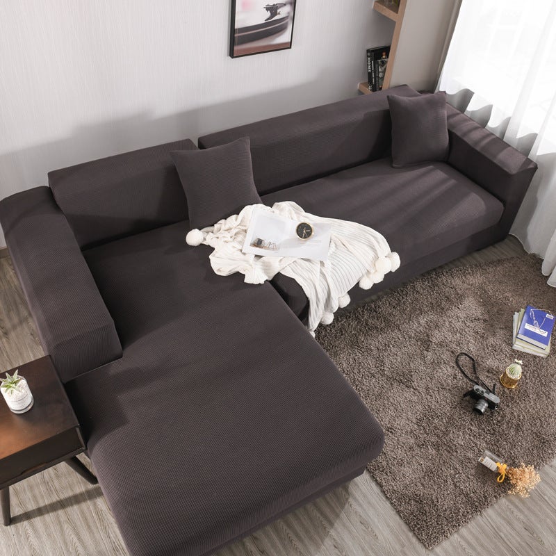 73Hours Corn Grain Fleece Sofa Cover, Full Coverage L-Shaped Chaise Lounge Combination Sofa Cover, Elastic, All-Season , Thickened Elastic - Image 1