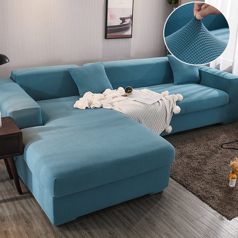 73Hours Corn Grain Fleece Sofa Cover, Full Coverage L-Shaped Chaise Lounge Combination Sofa Cover, Elastic, All-Season , Thickened Elastic - Image 2