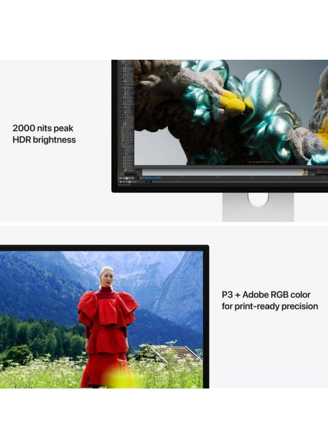ابل  27 inch Studio Display XDR 5K Retina XDR Monitor, Nano-Texture Glass, Tilt & Height Adjustable Stand, Thunderbolt 5, 12MP Center Stage Camera, Three-Mic Array & Six-Speaker Sound, Silver (MFEP4B/A) black - Image 4