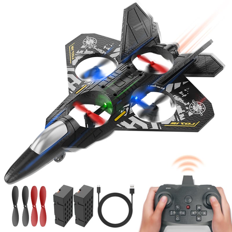 BEZGAR Drones for Kids 24GHZ RC Plane Remote Control Airplane RC Helicopter 360 Flip Fighter Jet Toy with Colorful LED Navigation Light Gray - Image 3