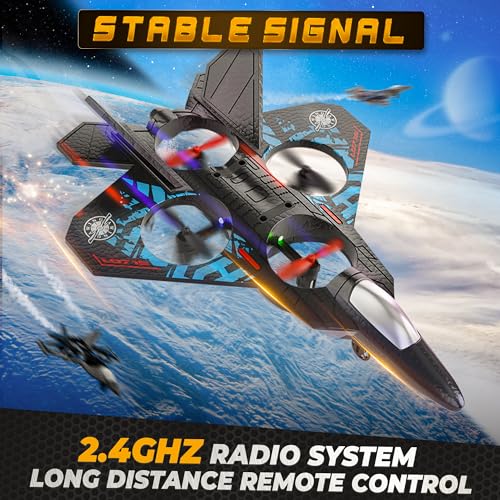 BEZGAR Drones for Kids 24GHZ RC Plane Remote Control Airplane RC Helicopter 360 Flip Fighter Jet Toy with Colorful LED Navigation Light Gray - Image 5