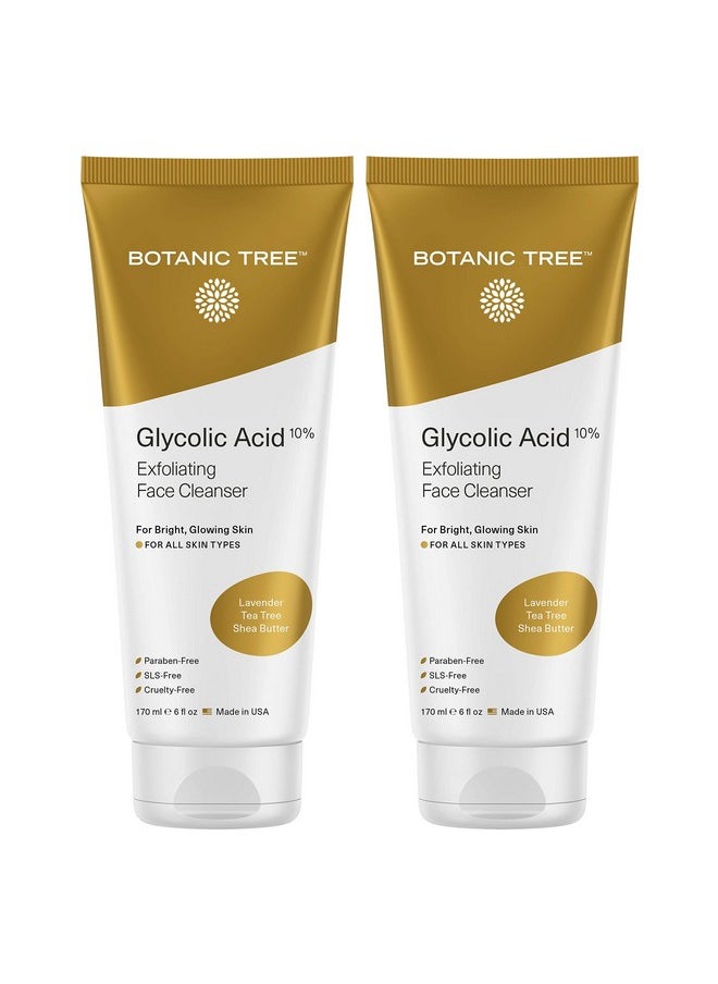 Botanic Tree - Glycolic Acid Face Wash, Exfoliating Facial Cleanser For Facial Skin Care, Acne Treatment Face Scrub, 10% Glycolic And Salicylic Acid 6 Fl. Oz (2 Pack) - Image 1
