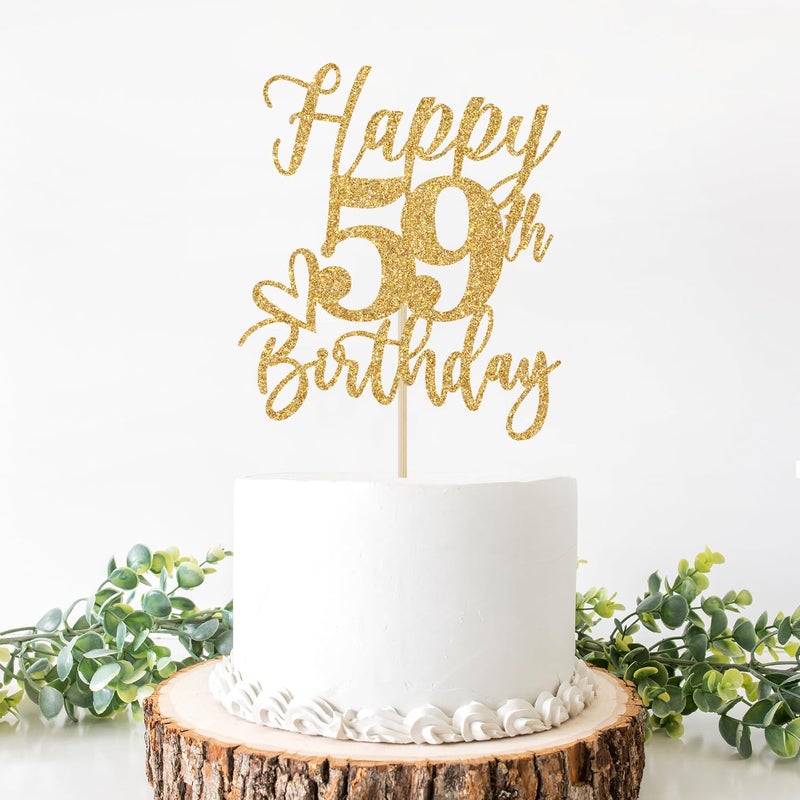 Yotawebery Happy 59th Birthday Cake Topper  59 Birthday Decorations for Women/Men  Cheers to 59 Years  Hello 59  59th Funny Happy Birthday Party Decorations Gold Glitter - Image 2