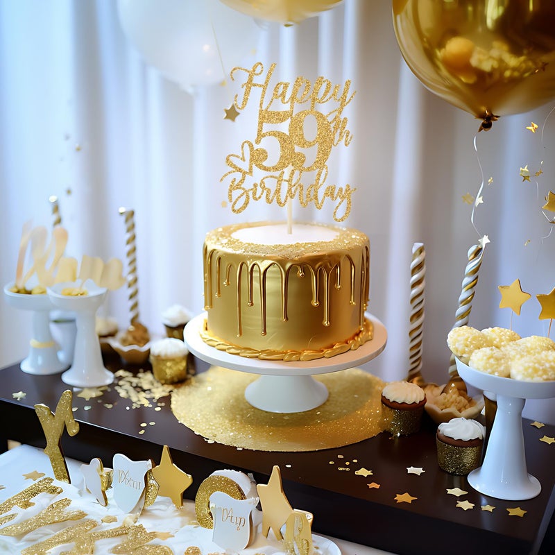 Yotawebery Happy 59th Birthday Cake Topper  59 Birthday Decorations for Women/Men  Cheers to 59 Years  Hello 59  59th Funny Happy Birthday Party Decorations Gold Glitter - Image 3