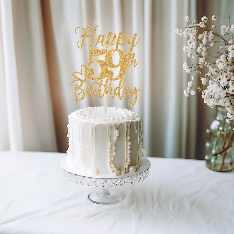 Yotawebery Happy 59th Birthday Cake Topper  59 Birthday Decorations for Women/Men  Cheers to 59 Years  Hello 59  59th Funny Happy Birthday Party Decorations Gold Glitter - Image 4