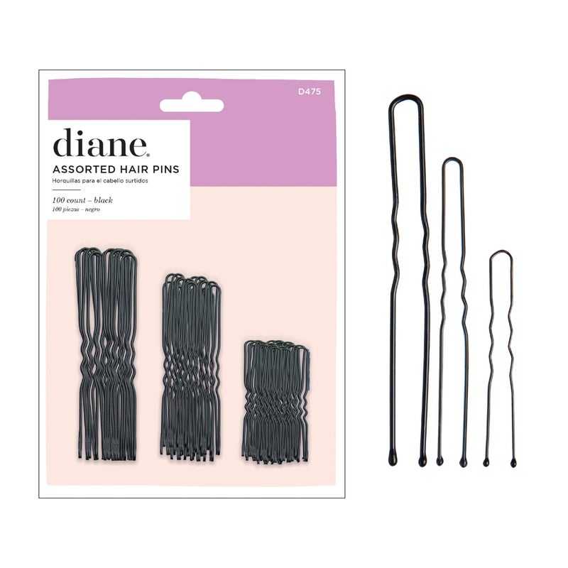 Diane دبابيس شعر ديان للنساء عبوة كبيرة من 100 حجم متنوع جامبو 3، كبير 2.5، متوسط / صغير 1.75 - أسود، تصميم مجعد مع رؤوس كروية، D475-100 عدد (عبوة من 1) - Image 1
