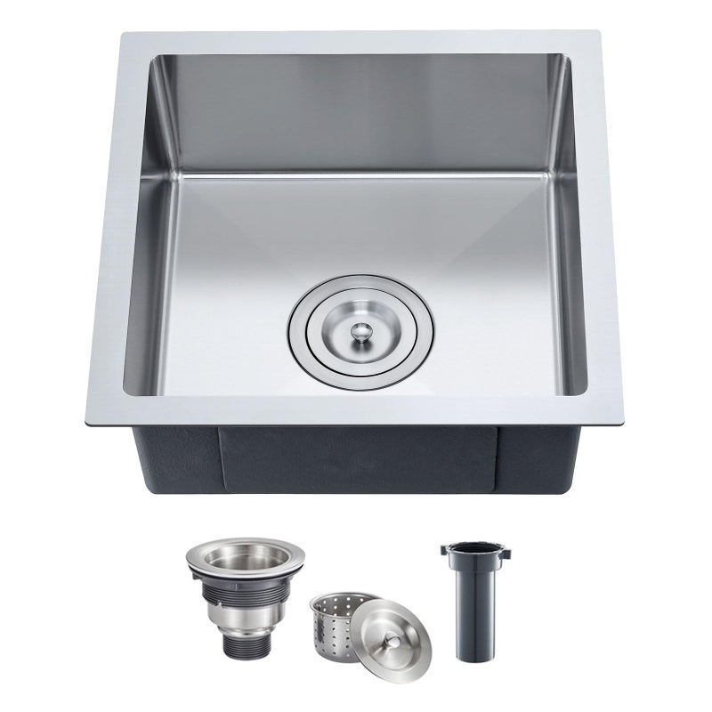 TSIBOMU 15 Inch Undermount Single Bowl Kitchen Sink 18 Gauge 304 Stainless Steel Mini Bar Sink for Compact Kitchen RV with XDrain Groove Noise Absorbing PadsD15xW15xH6 - Image 2