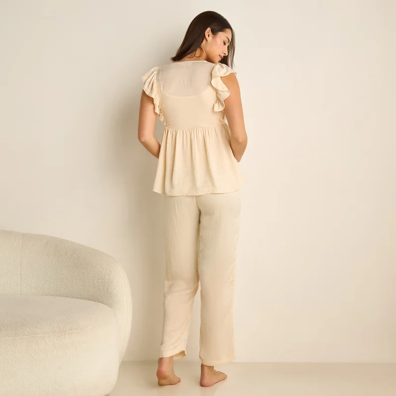 Splash FAV Ruffle Detail Satin Maternity Pyjama Set
