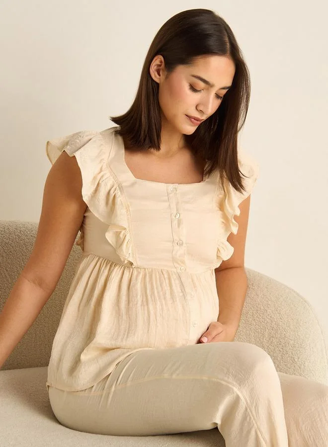 Splash FAV Ruffle Detail Satin Maternity Pyjama Set