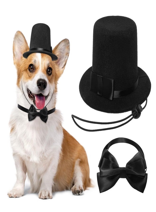 Hftjtsa Pet Formal Accessories Set 2 Pcs Dog Costume Top Hat with Formal Pet Tuxedo Bowtie/Necktie Birthday Party Halloween Gradation Christmas Dog Cat Costumes Accessories Black One Size - Image 1
