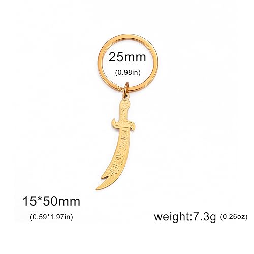 VASSAGO Stainless Steel Sword Keychain Imam Ali Sword Keychain for Men Zulfiqar Sword Imam keychain Keyring Islamic Jewelry (Gold) - Image 5