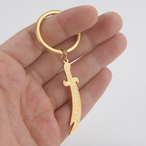 VASSAGO Stainless Steel Sword Keychain Imam Ali Sword Keychain for Men Zulfiqar Sword Imam keychain Keyring Islamic Jewelry (Gold) - Image 3
