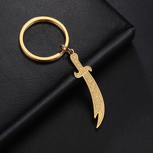 VASSAGO Stainless Steel Sword Keychain Imam Ali Sword Keychain for Men Zulfiqar Sword Imam keychain Keyring Islamic Jewelry (Gold) - Image 2