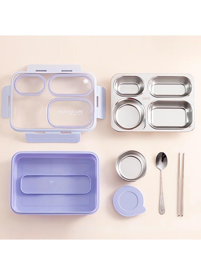 GGEROU Lunch Box with Soup Bowl,850ml Stainless Steel Leak-proof Lunch Box,Compartments Food Container With Spoon And Chopsticks,Bento Box For Kids And Adults, Purple - Image 2