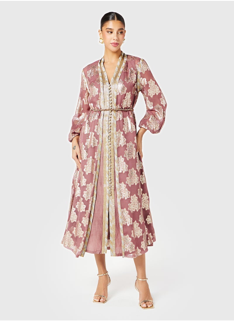 Foil Print Kaftan Dress With Belt - pzsku/Z5BE4744944D55C9A9E4BZ/45/_/1738215989/98052d0c-1b44-402c-99e1-b784a336f13f