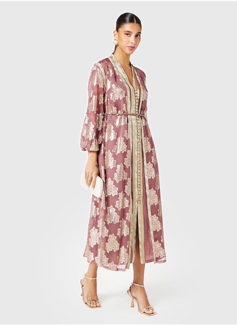 Foil Print Kaftan Dress With Belt - pzsku/Z5BE4744944D55C9A9E4BZ/45/_/1738215991/4a431815-4780-419c-b081-a1ae7122bfba