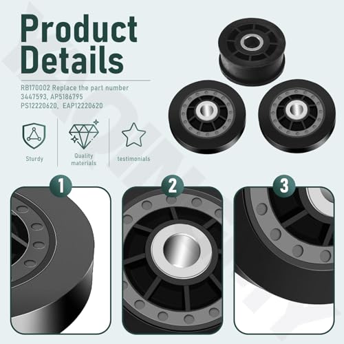 YAQINGMY Upgraded Dryer Rebuild Kit, Include RB170002 Dryer Roller Kit & D516792 Dryer ldler Pulley & D511255P Dryer Cylinder Belt & RB170003 Dryer Drum Glide Kit for SQ 1992 & Newer SM - Image 4