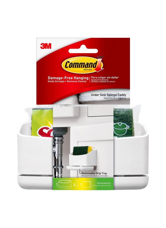Command Under Sink Sponge Caddy White 1Caddy 4Strips 2Pack Organize Damagefree  - Image 1