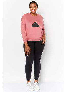 Adidas Women Sportswear Fit Long Sleeves Logo Print Sweatshirt, Pale Red  - Image 2