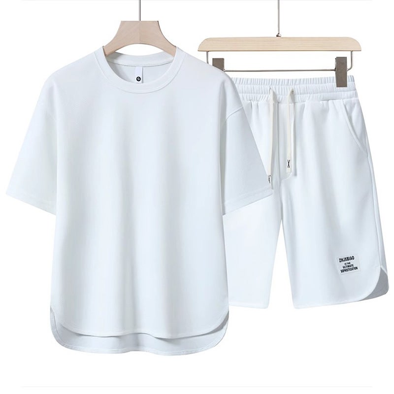 High-Quality Mens Summer Tee and Shorts Set White - Image 1