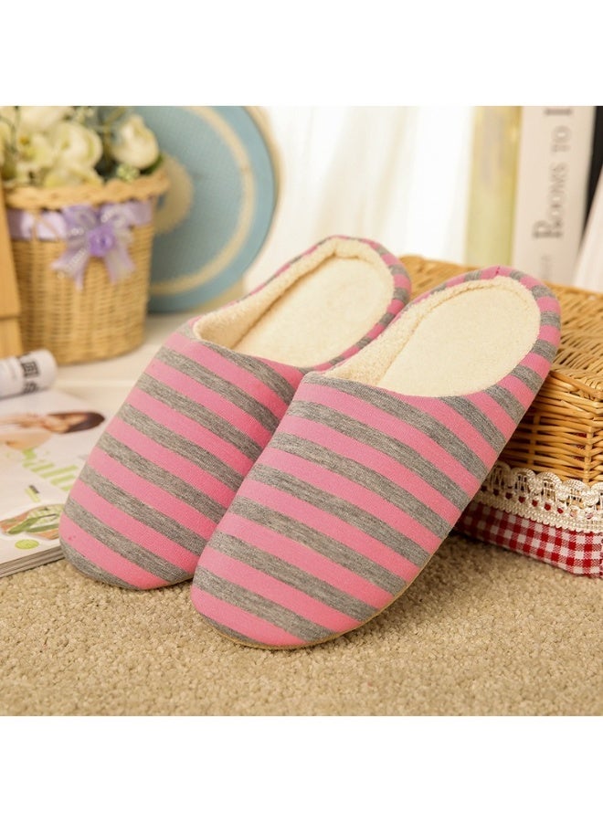 OUTAD Striped Soft Bottom Half Cover Heel Silent Cotton Slippers Warm Non-Slip Home Slippers For Wooden Floor Indoor Household - Image 2