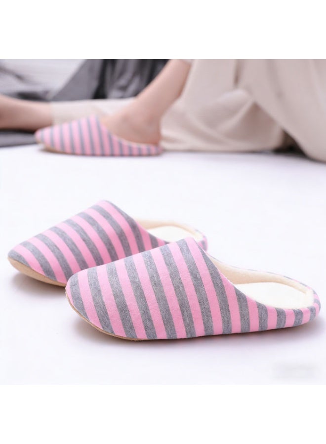 OUTAD Striped Soft Bottom Half Cover Heel Silent Cotton Slippers Warm Non-Slip Home Slippers For Wooden Floor Indoor Household - Image 1