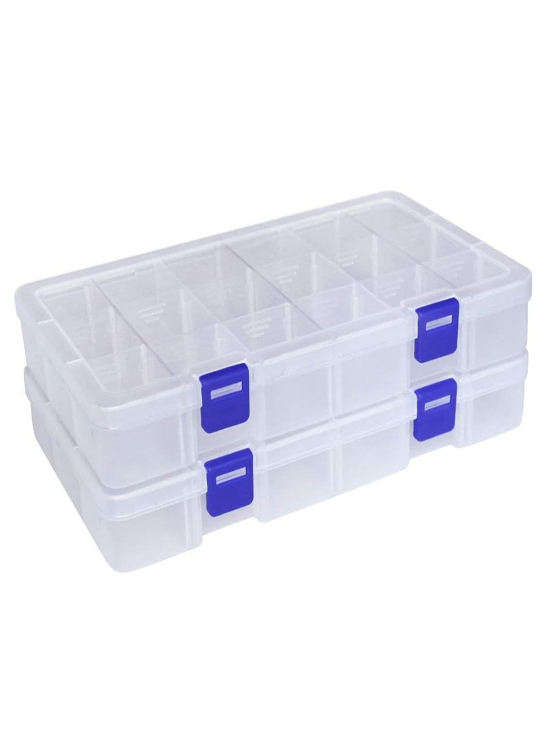 DUOFIRE DUOFIRE Plastic Organizer Container Storage Box Adjustable Divider Removable Grid Compartment for Jewelry Beads Earring Tool Fishing Hook Small Accessories(18 grids, White X 2) - Image 1