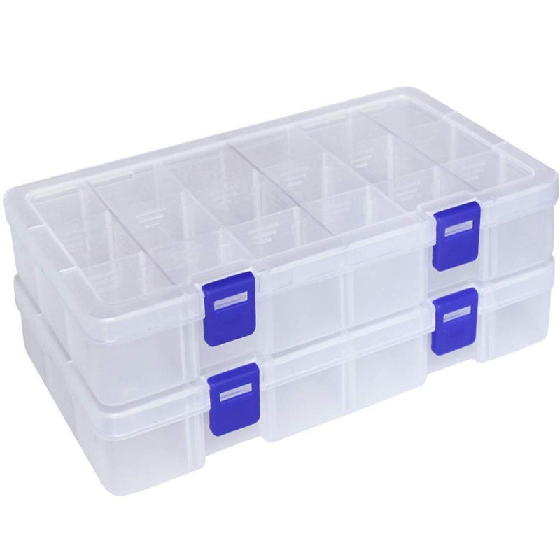 DUOFIRE Plastic Organizer Container Storage Box Adjustable Divider Removable Grid Compartment for Jewelry Beads Earring Tool Fishing Hook Small Accessories(18 grids, White X 2) - Image 1