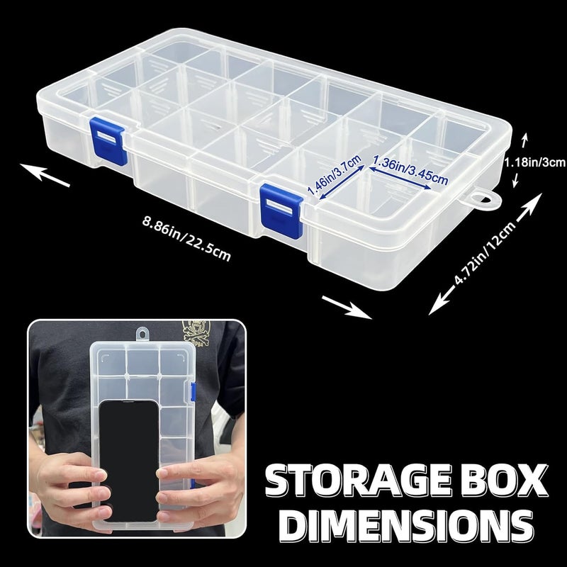 DUOFIRE Plastic Organizer Container Storage Box Adjustable Divider Removable Grid Compartment for Jewelry Beads Earring Tool Fishing Hook Small Accessories(18 grids, White X 2) - Image 2
