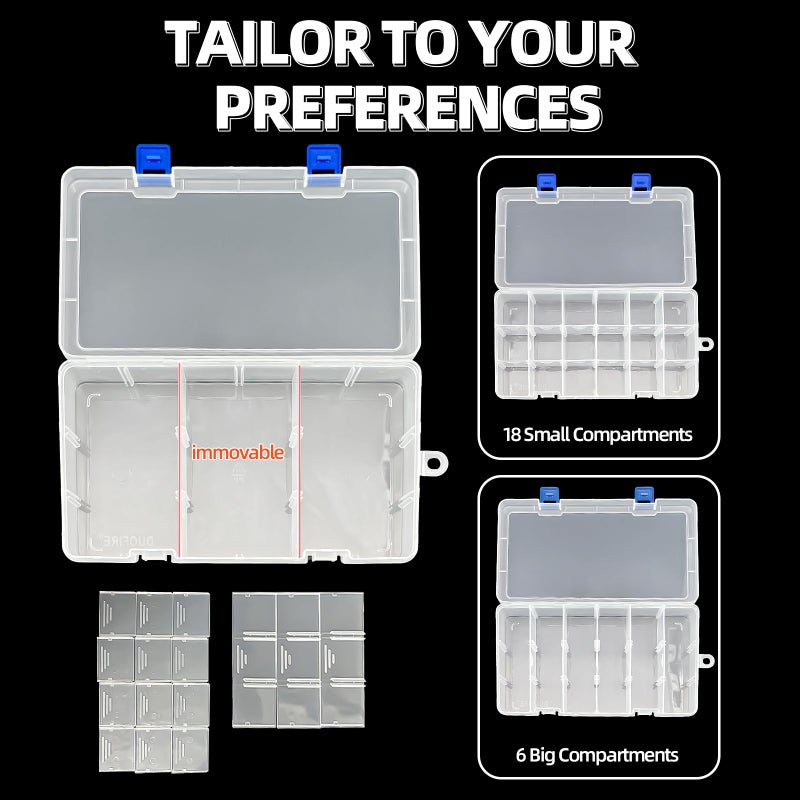 DUOFIRE Plastic Organizer Container Storage Box Adjustable Divider Removable Grid Compartment for Jewelry Beads Earring Tool Fishing Hook Small Accessories(18 grids, White X 2) - Image 5