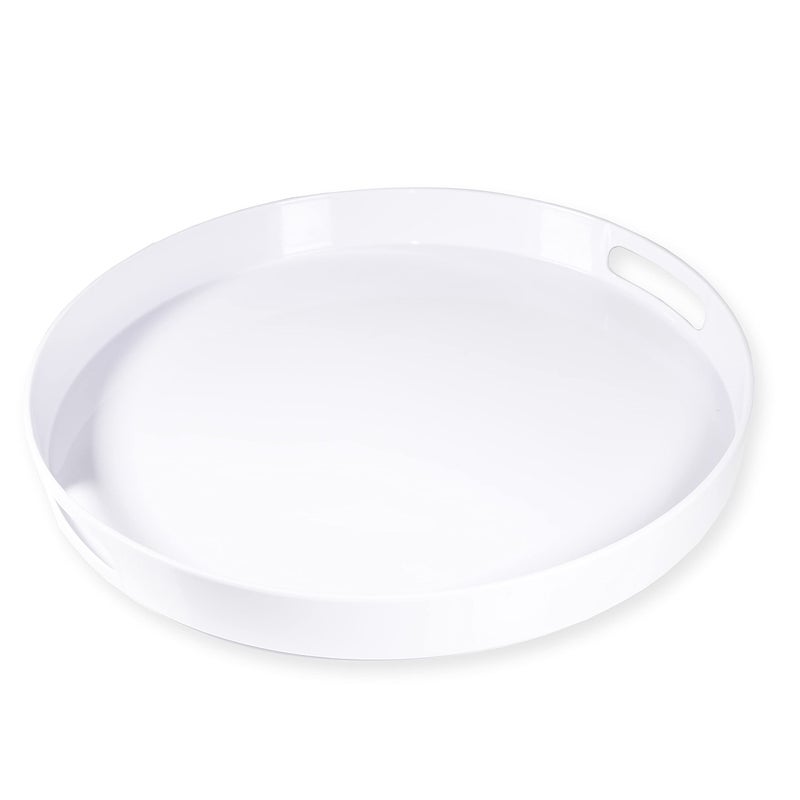 LINDLEMANN White Serving Tray Large Melamine Platter Round Breakfast Trays with Handles for Coffee Table Ottoman Living Room Home Dcor Holiday Celebration  Party 17