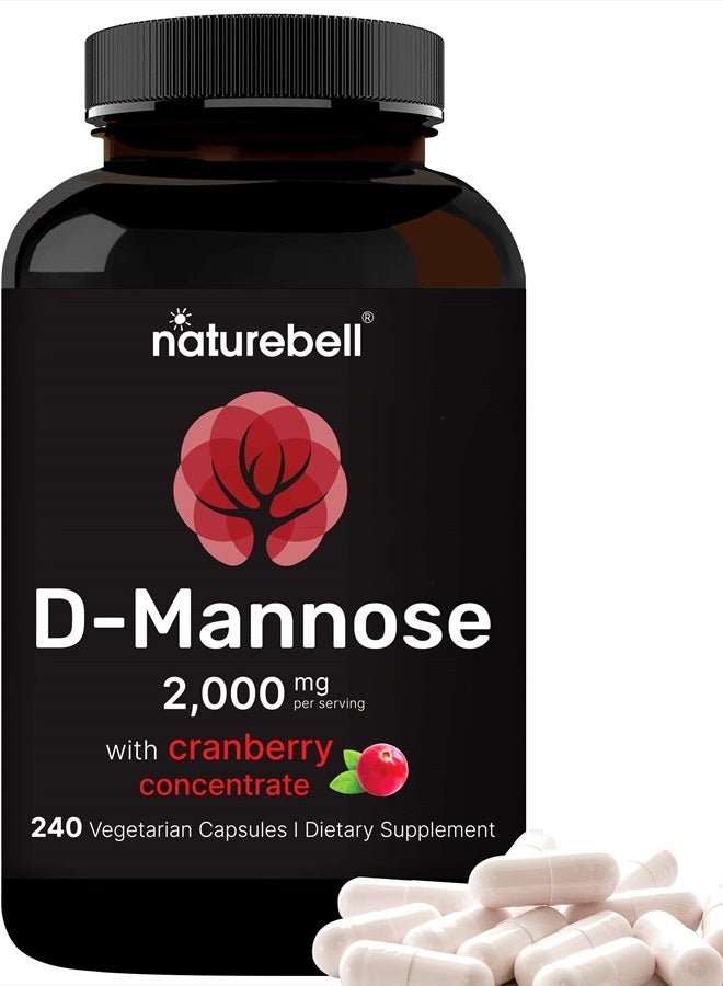 NatureBell D-Mannose 500mg Capsules (2000mg Per Serving) | 240 Veggie Capsules + Cranberry Extract 400mg, Fast Acting Urinary Tract Health Pills, Utra UTI Support for Women & Men - Image 1
