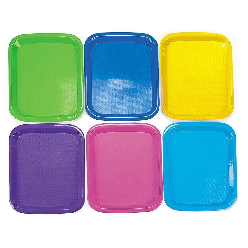 Fun Express Plastic Trays for Kids  Set of 6 in Bright Colors  Sand Salt Art Classroom and Teacher Supplies