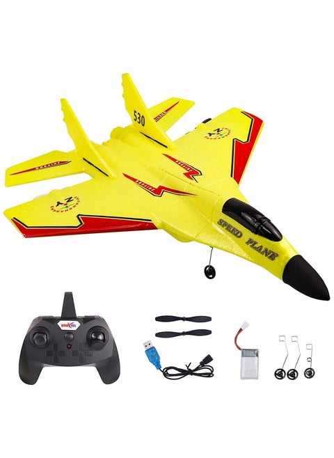 Rc Airplanes, Remote Control Airplanes  2.4 GHz, 2 Channels RC Plane, Easy to Fly Yellow Remote Control Fighter, Epp Foam Rc Aircraft with Automatic Balance for Beginner Adult Kids.