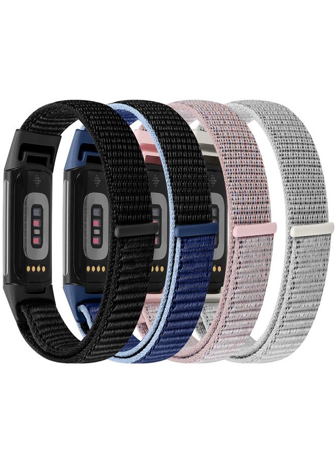 VNDAPT 4 Pack Nylon Watch Bands Compatible with Fitbit Charge 6/Fitbit Charge 5, Adjustable Breathable Replacement Nylon Wristband Fitbit Charge 5 Charge 6 Sport Strap for Women Men - Image 2