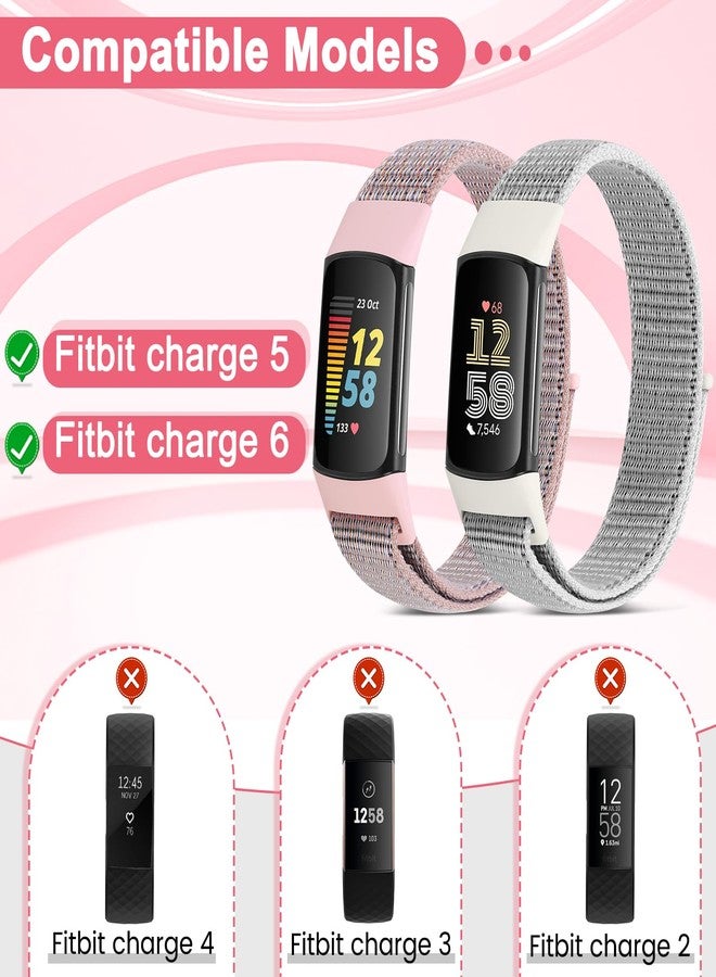 VNDAPT 4 Pack Nylon Watch Bands Compatible with Fitbit Charge 6/Fitbit Charge 5, Adjustable Breathable Replacement Nylon Wristband Fitbit Charge 5 Charge 6 Sport Strap for Women Men - Image 4