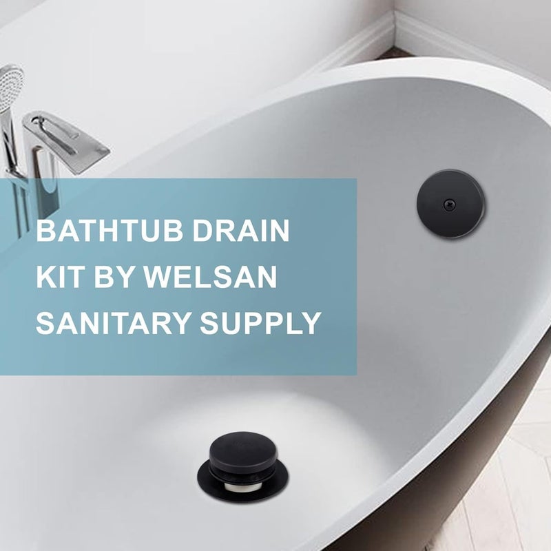 WELSAN Black Bathtub Drain Tip-Toe Single Hole, Tub Drain Trim Set Conversion Kit Assembly, Coarse Thread Replacement Trim Kit with 1-Hole Overflow Faceplate Includes an Adapter, Matte Black - Image 2